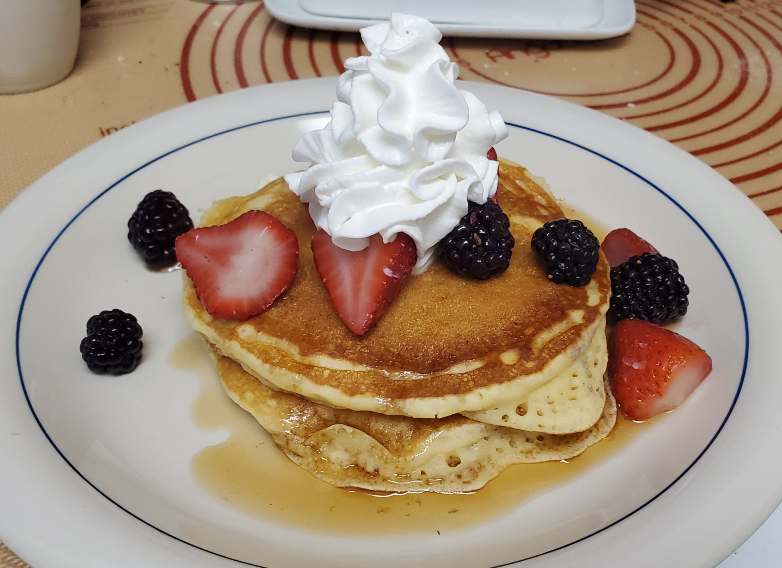 from the camera roll: breakfast; i did not have pancake mix, but i did have buttermilk, flour, fruit, and whipped cream