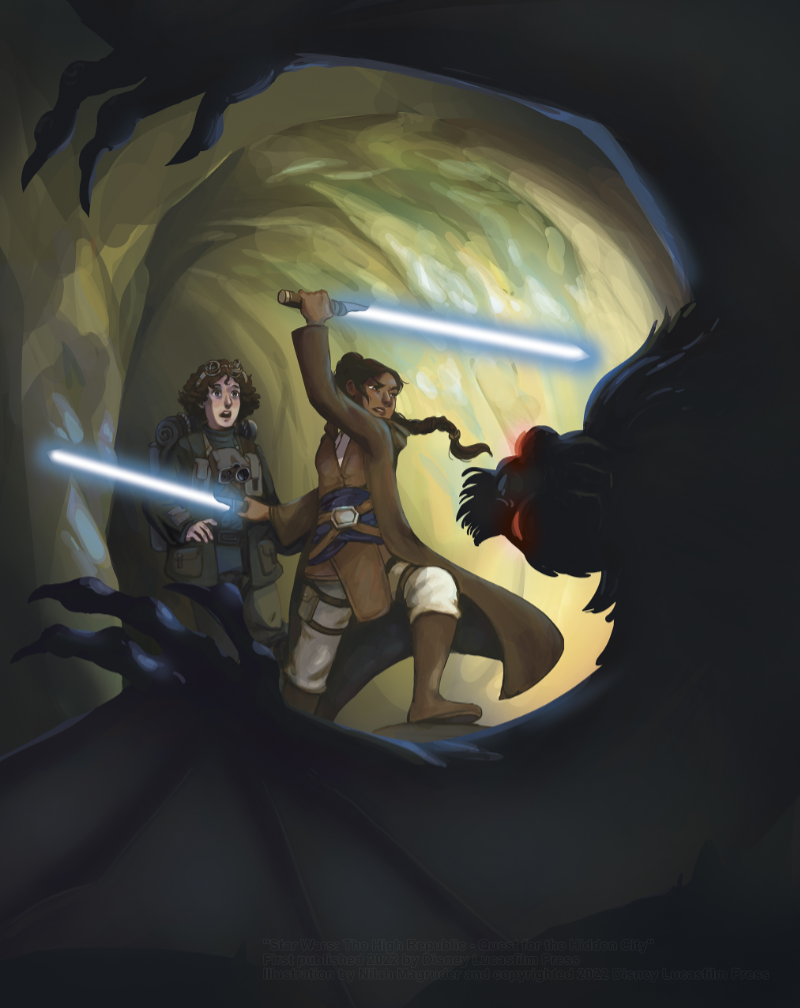 Rough sketch concept for the cover illustration of Star Wars: The High Republic - Quest for the Hidden City.