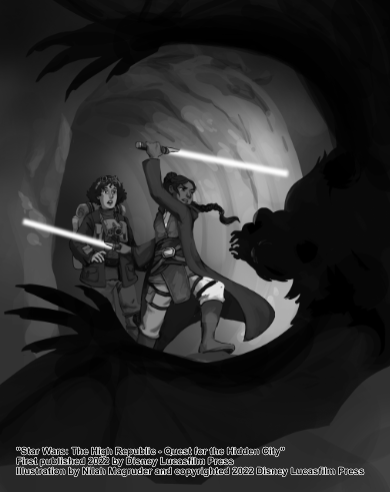 Rough sketch concept for the cover illustration of Star Wars: The High Republic - Quest for the Hidden City.