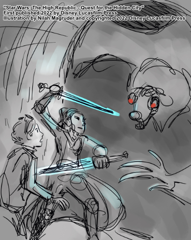 Rough sketch concept for the cover illustration of Star Wars: The High Republic - Quest for the Hidden City.