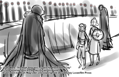 Interior illustrations for Star Wars: The High Republic - Quest for the Hidden City.