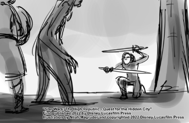 Interior illustrations for Star Wars: The High Republic - Quest for the Hidden City.